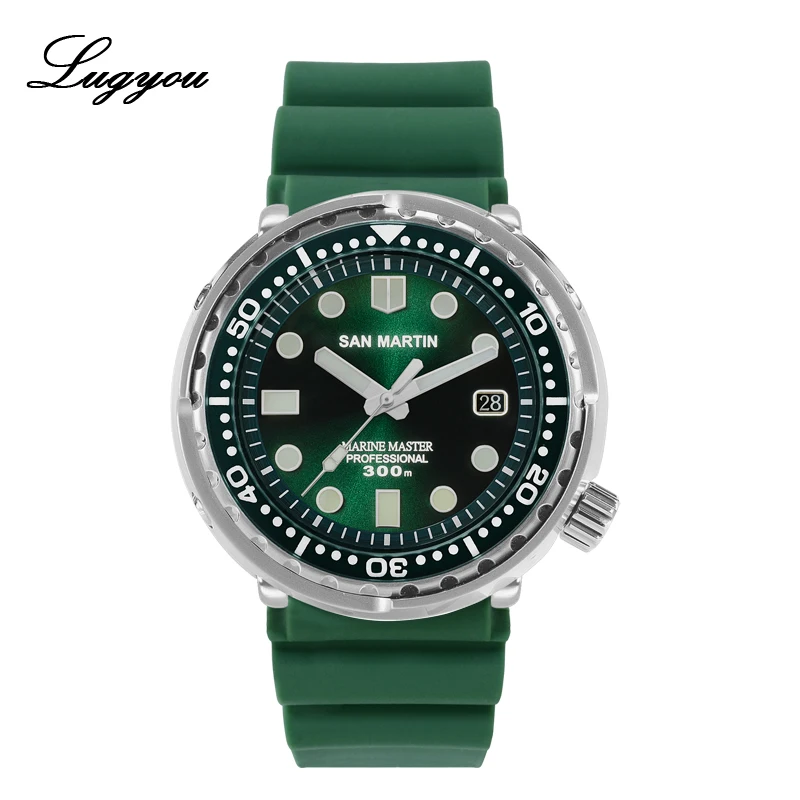 Rubber Green Lugyou Сан Мартин тунец SBBN015 автоматические мужские часы для дайвинга из нержавеющей стали 300 м водостойкие солнечные лучи циферблат металлический браслет - Цвет: Rubber Green