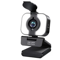 1080p full hd camera streaming media webcam with ring light microphone privacy protection cover plug and play