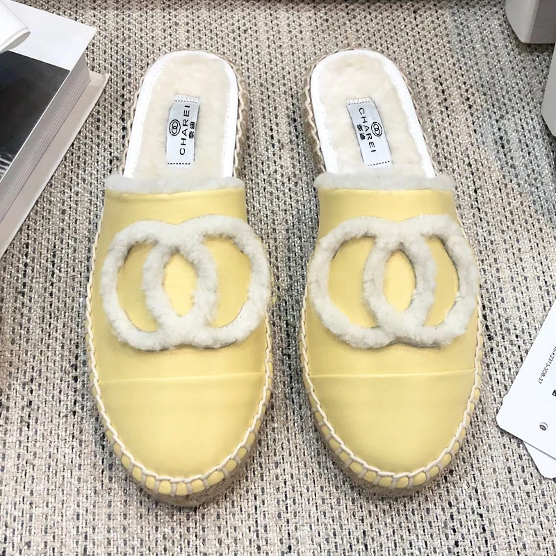

French charei counter new flat bottomed rabbit hair lady's slippers Muller lefook shoes in autumn winter 2020 genuine leather