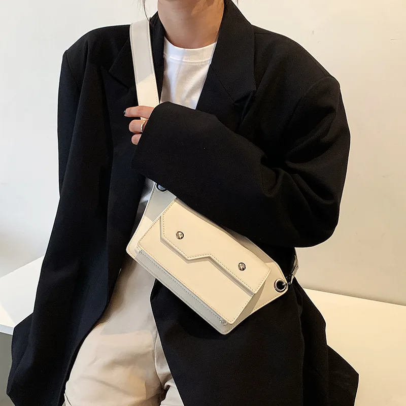 

Pu Leather Women Square Crossbody Bag Solid Color Hasp One Shoulder Bags For Ladies High Quality Wide Shoulder Strap Chest Bag