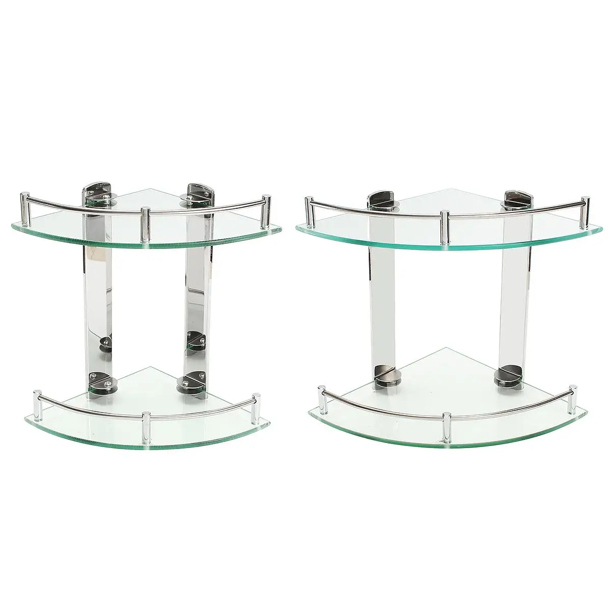 

Modern Bathroom Glass Corner Shelf 2 Layer Wall Mounted Shelf Stainless Steel Tripod Corner Frame W/Accessories for Bathroom