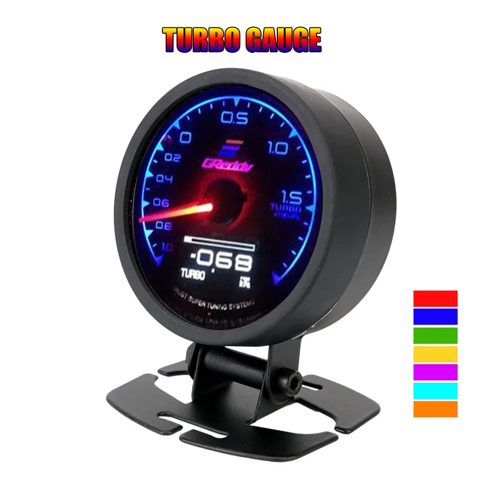Racing Car Turbo Gauge Voltage Meter 7 Colors Back Light LCD Digital Display Automobile Accessories Universal Automobile Parts