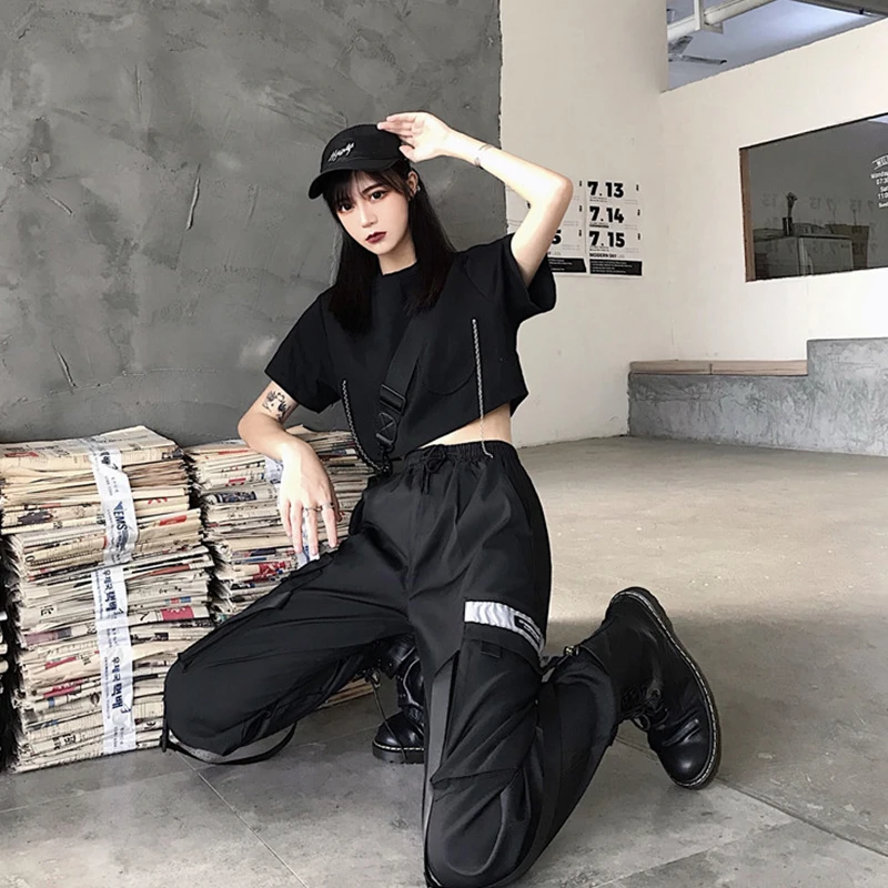 Женские свободные брюки карго уличные мешковатые с высокой талией