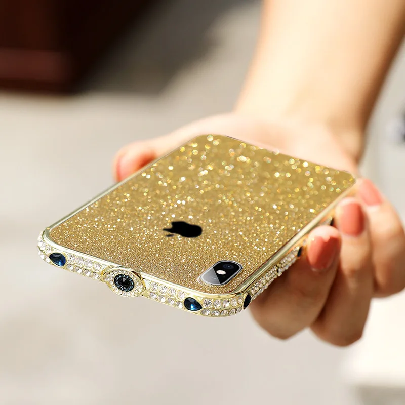 

Luxury Flash Diamond Heart Buckle Frame Phone Case Cover for iPhone 11 Pro XS Max X XR 6 7 8 Plus Metal frame Case Cover Fundas