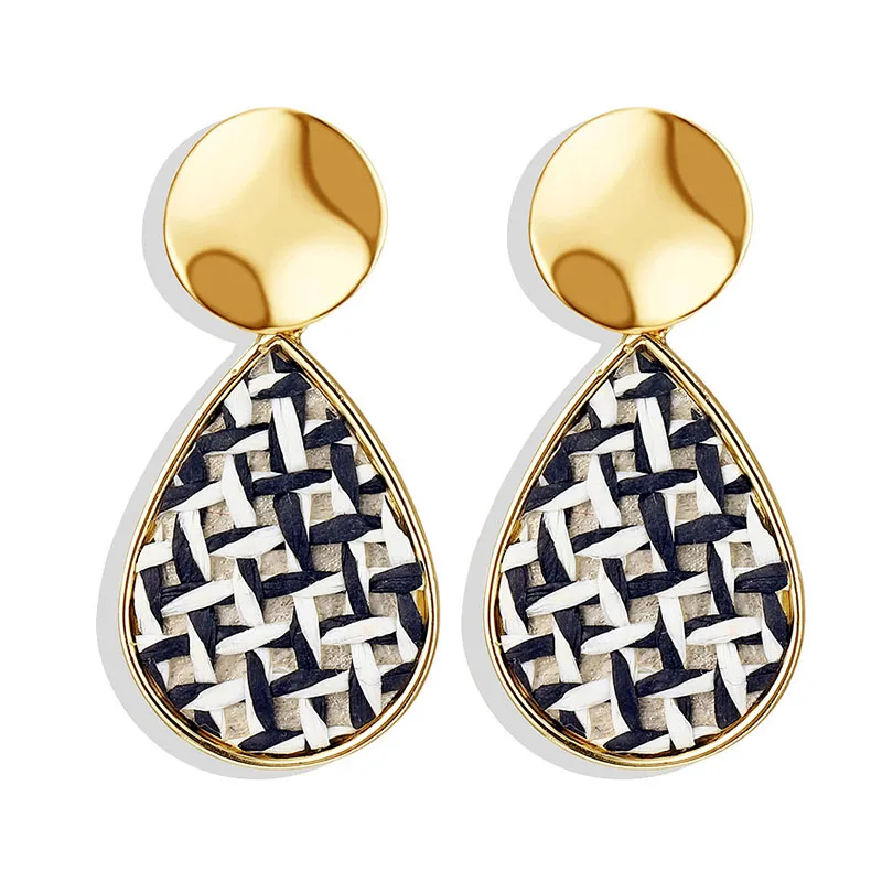 Геометрические плетеные серьги в виде капель воды Женские винтажные деревянные