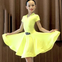 chidlren latin dance yellow dance dress short sleeves competition clothes girls chacha costume samba dress tap dance wear bl4759