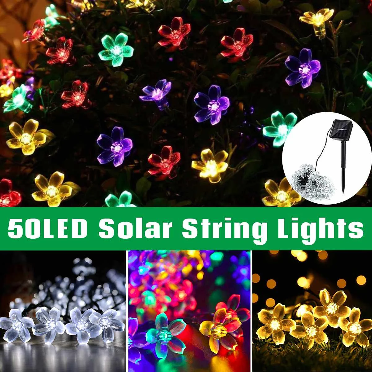 

7 Merters 50LEDs 8Modes Sakura Flower Solar String Lights Outdoor Garden Decor For Christmas Wedding Party New Year Halloween