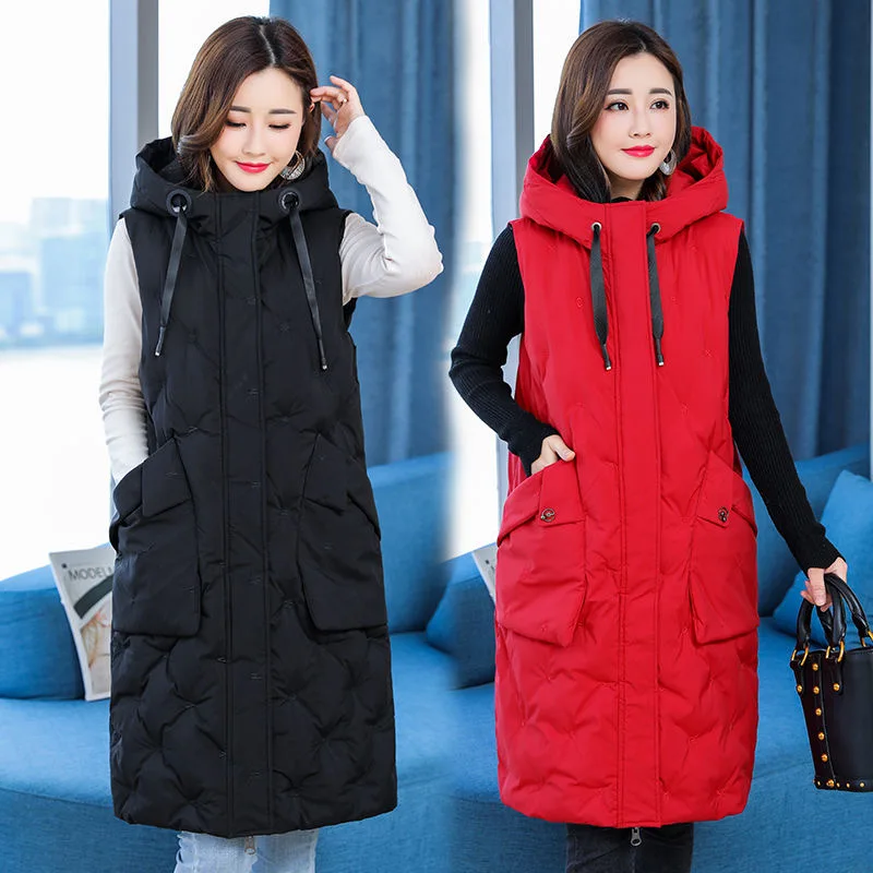 

2021 Autumn And Winter Plus Size Fashion Cotton Vest Women Loose Mid-Length Over-The-Knee Cotton Waistcoat Vest