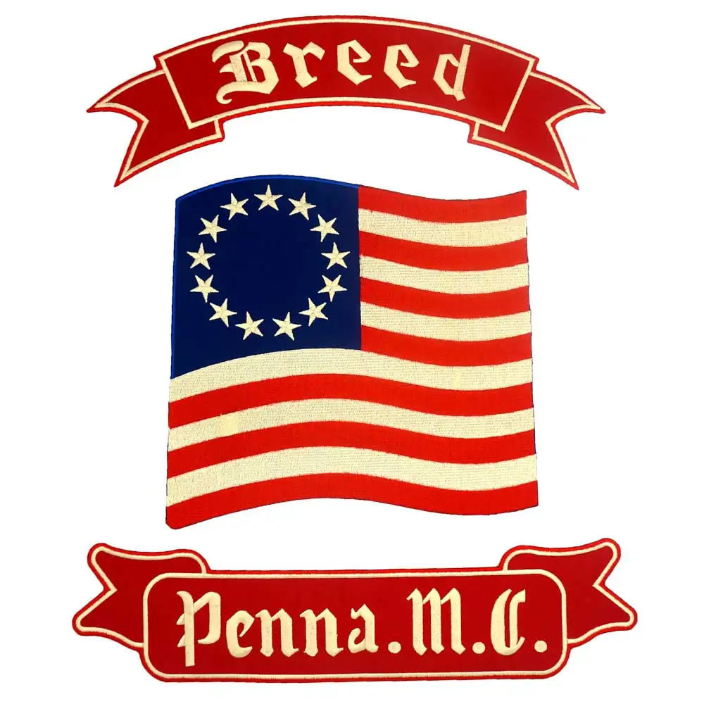 Вышитые байкерские нашивки BREED PENN A.M.C с американским флагом|Заплатки| |