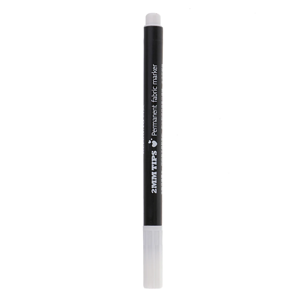 

2 Pieces 2mm Permanent Nontoxic Fabric Markers Pen for DIY T-shirts Clothes Shoes Bags Black White