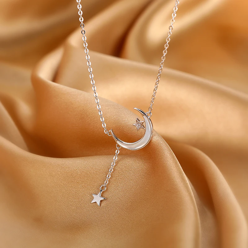 

[Miss Z] Star Moon Necklace Women's Niche Design Sterling Silver Necklace 2021new Women's Clavicle Chain Neck Chain