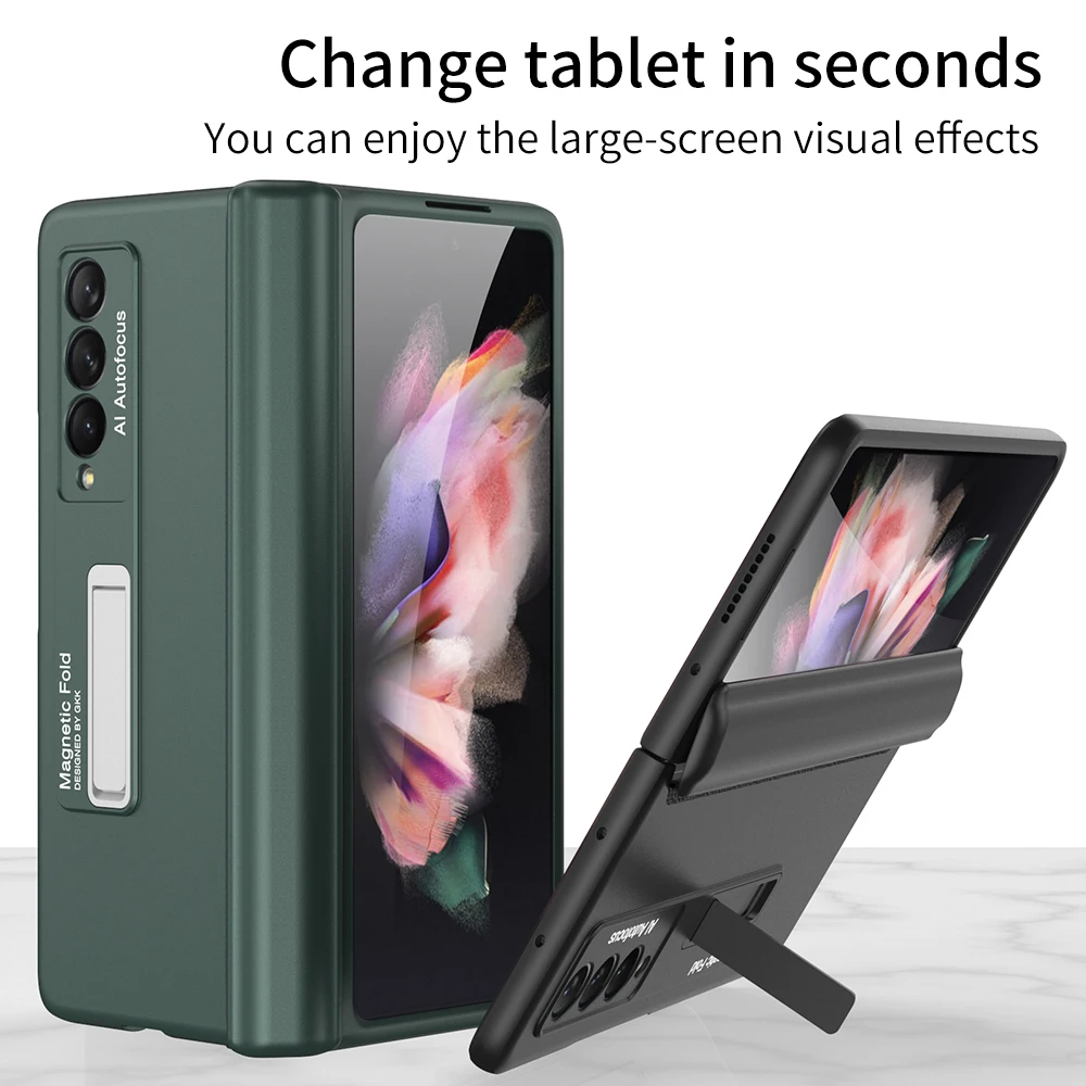 Funda con bisagra magn&eacute;tica para Samsung Galaxy Z, carcasa plegable con 3 soportes, r&iacute;gida, plegable, color fold3 w22-1