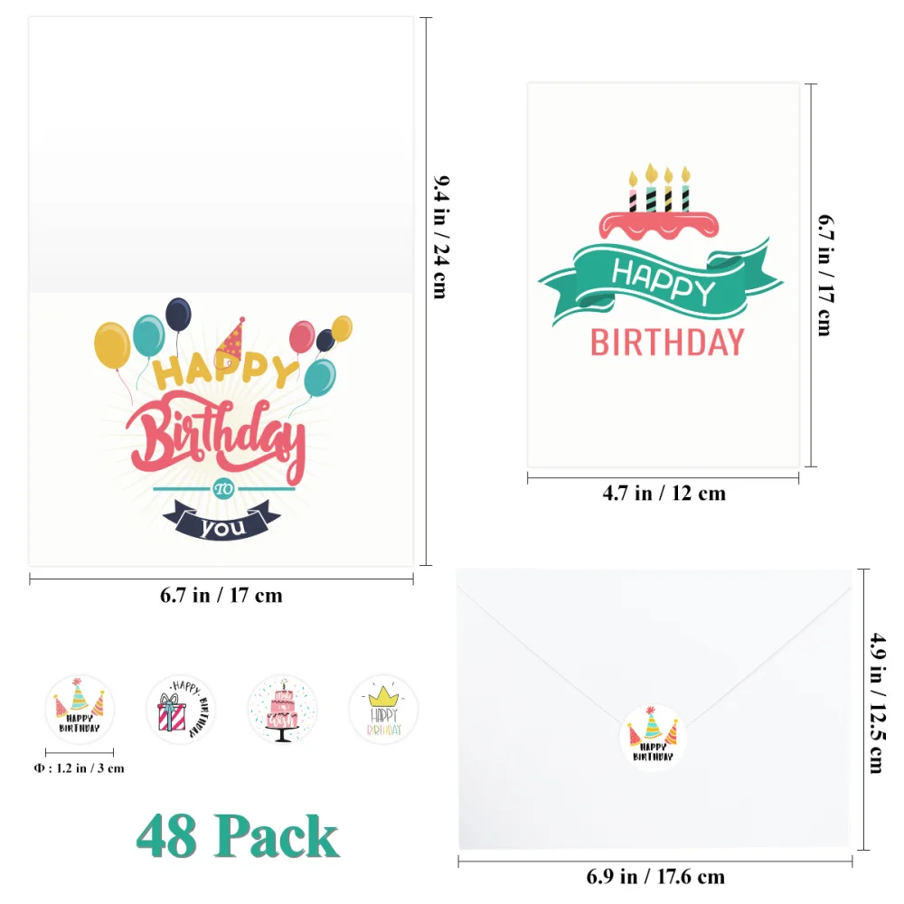 

Partykindom 48PCS Birthday Cards With 48PCS Envelopes 48PCS Stickers