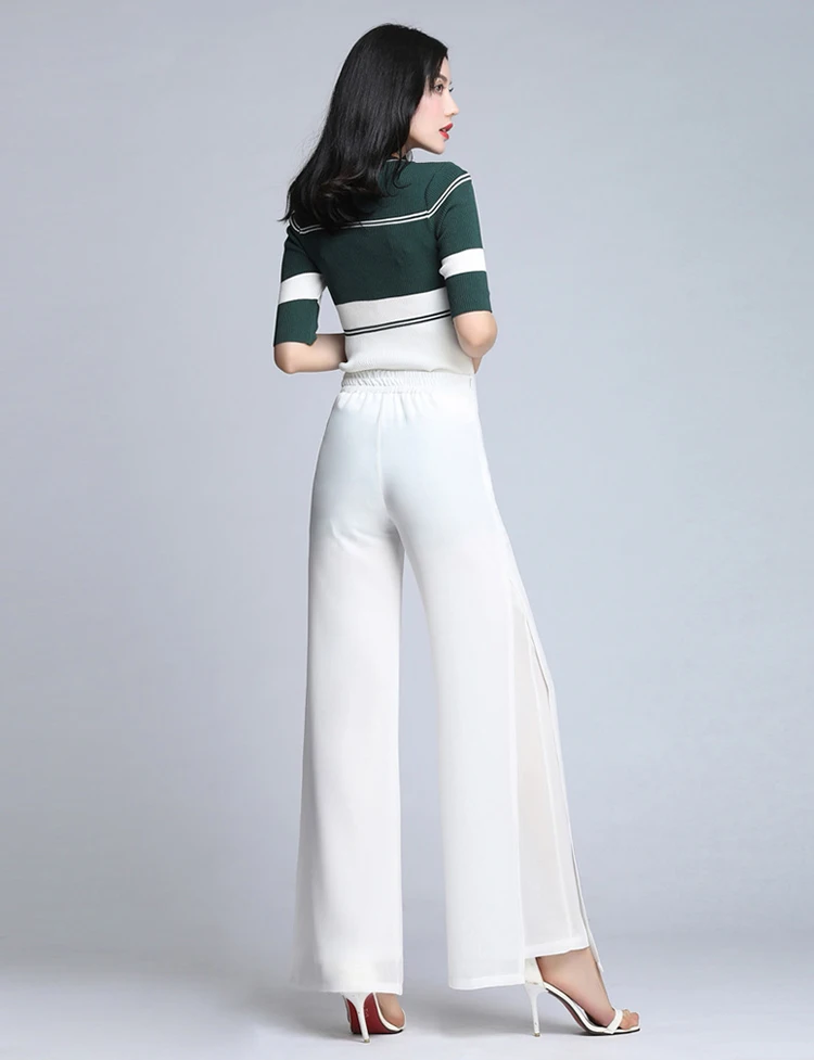 Dance Pant High Quality Solid Chiffon Double deck Long Pants Women's Trousers Cross Casual Wide Leg | Тематическая одежда и