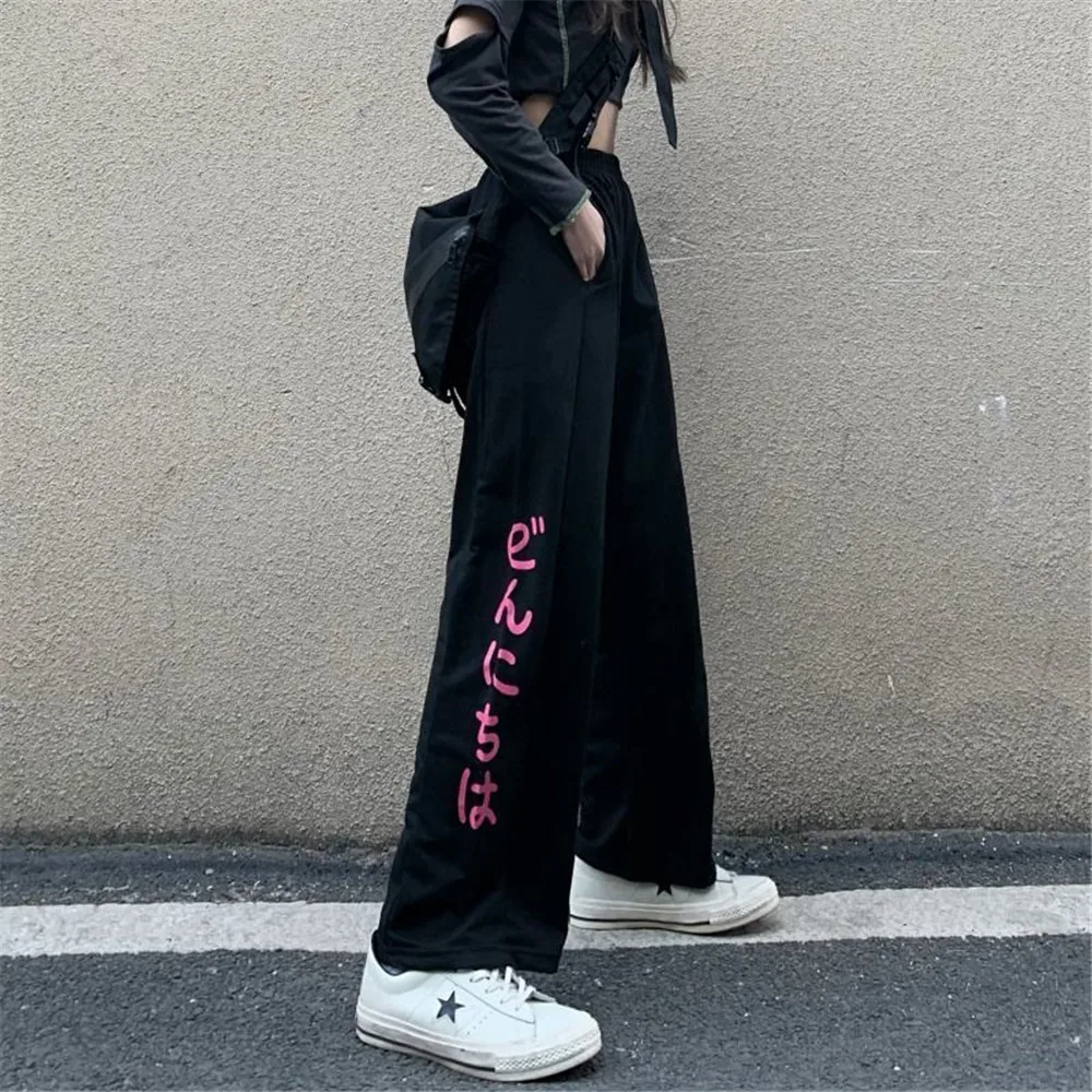 

Black Cool Amine Pants Women Summer Cargo Trousers Streetwear Cute Pencil Harajuku Fashion Hip Hop Female High Street Pants 2021