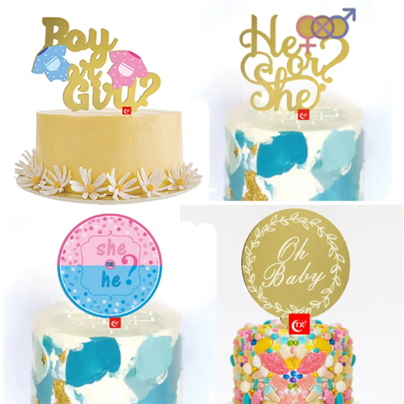

Gender Reveal Party Cake Decoration Supplies Baby Shower Acrylic Cake Topper Boy or girl He She Oh Baby Welcome Home Party Decor