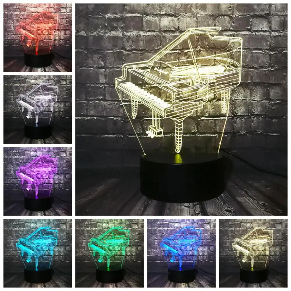 Музыкальный инструмент Ретро пианино 3D USB светодиодный светильник 7 цветов Лампа