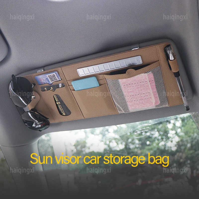 

Автомобильный Органайзер с солнцезащитным козырьком, Карманный кожаный солнцезащитный зажим, сумки для хранения карт, очков, купюр, ручек, ...