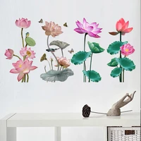diy lotus wall sticker chinese style calligraphy ink paintings wall art mural removable floral decals home decor