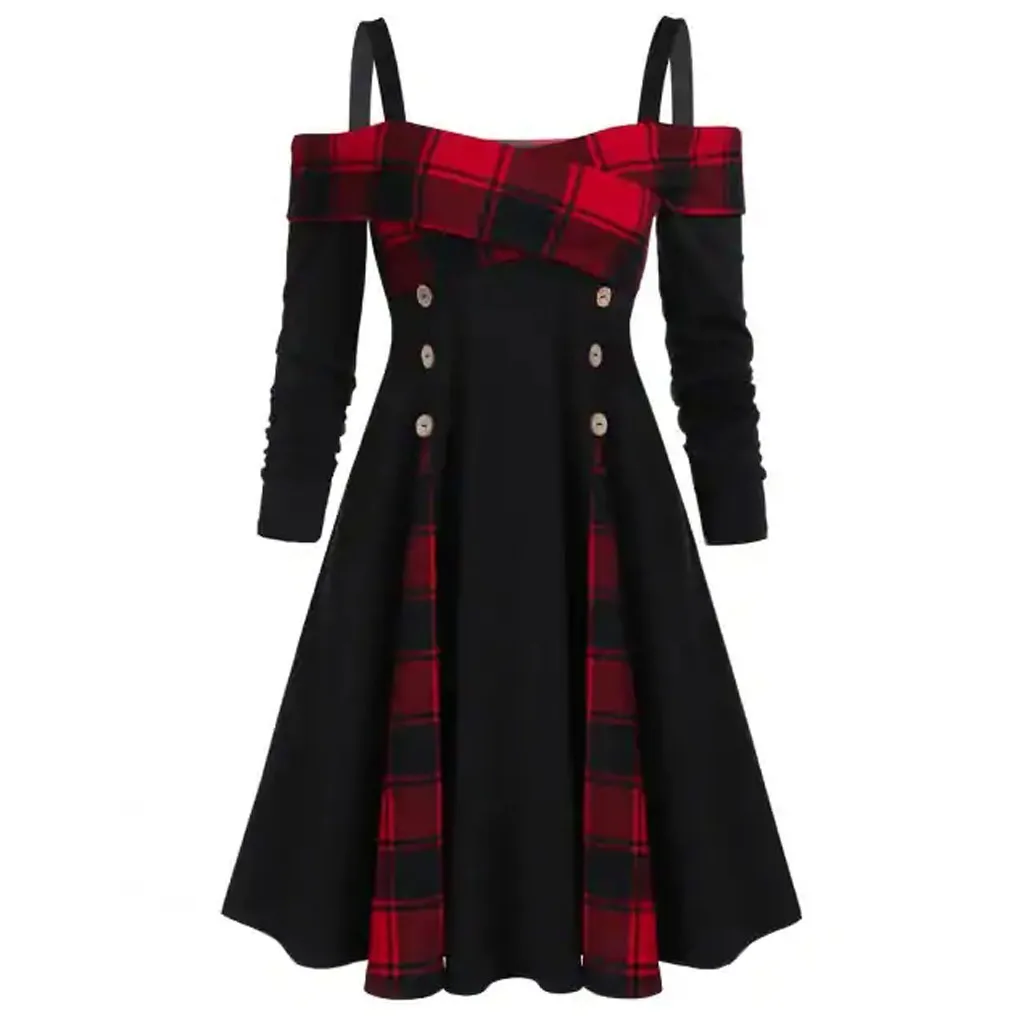 Женское платье с открытыми плечами готическое винтажное платье-трапеция в
