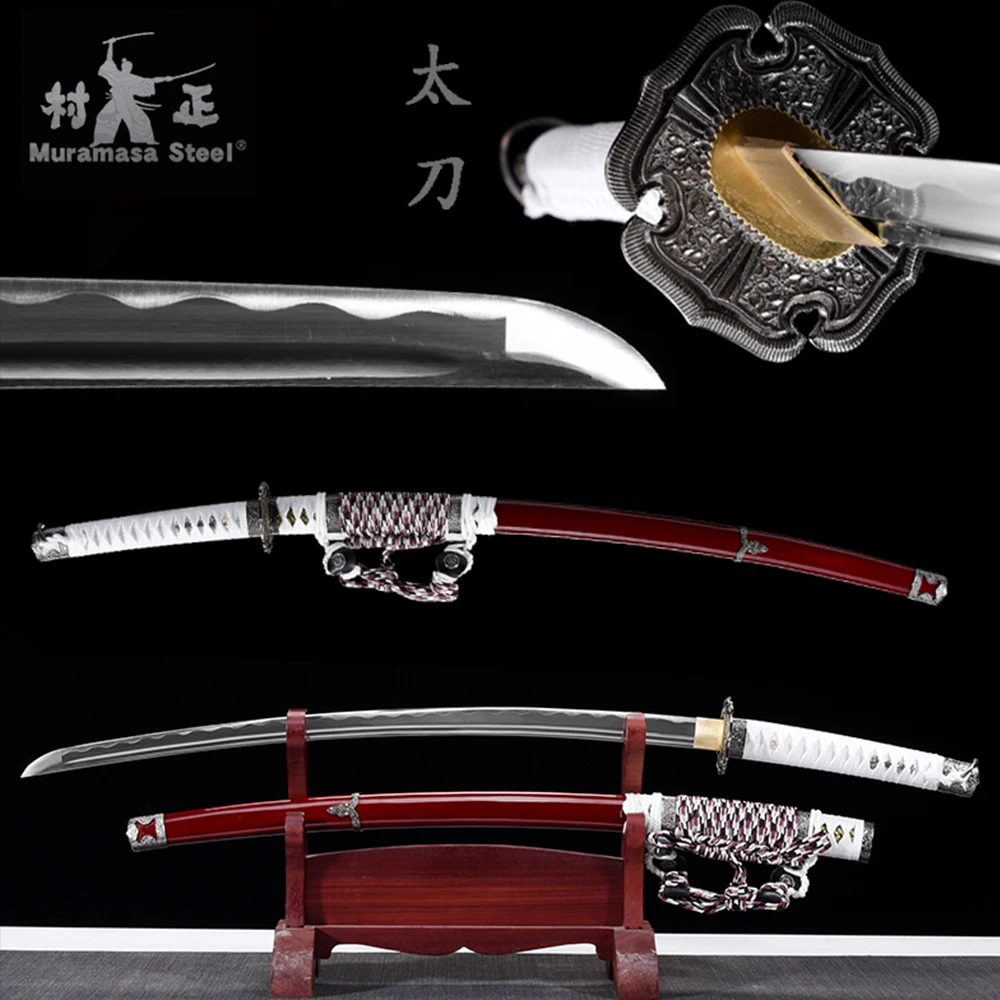 

Мечи Tachi ручной работы, полностью острые мечи из настоящей стали, 41 дюйм, красный, белая шнур Saya-японские мечи Espada