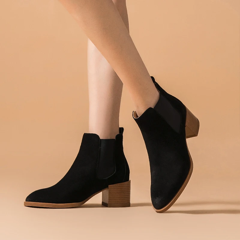 Женские ботильоны из натуральной замши черные коричневые синие короткие ботинки