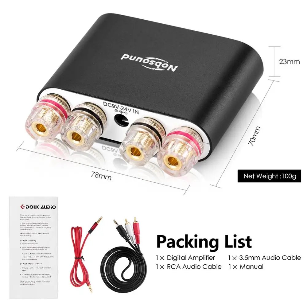 Without Power Supply Nobsound Hi-Fi Цифровые усилители стерео мини DSP Bluetooth 5,0 домашний аудио Настольный усилитель мощности 50 Вт* 2 черный - Цвет: Without Power Supply