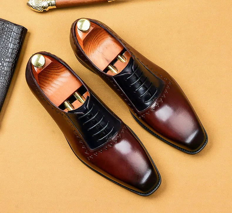 QYFCIOUFU Italian Mens Dress Shoes Genuine Leather Luxury Fashion Oxford Party Formal Business Wedding Office | Обувь