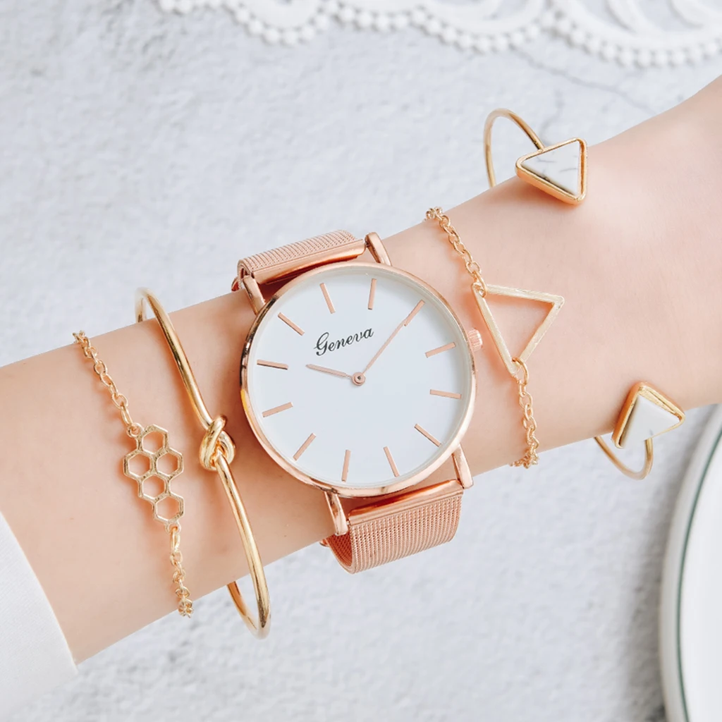 

5pcs Set Women Bracelet Watches Simple Wrist Watch Luxury Clock For Women Female Quartz Ladies Bracelet Watch Gifts Montre Femme