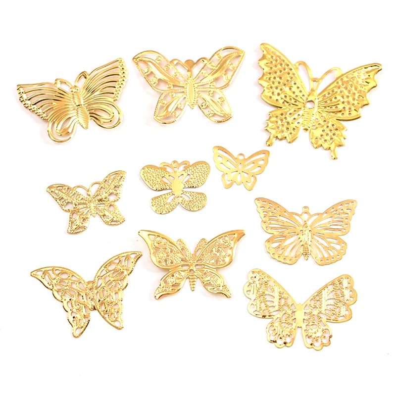 

50Pcs/Set Gold Metal Filigree Hollow Butterfly Charms Craft DIY Jewelry Making