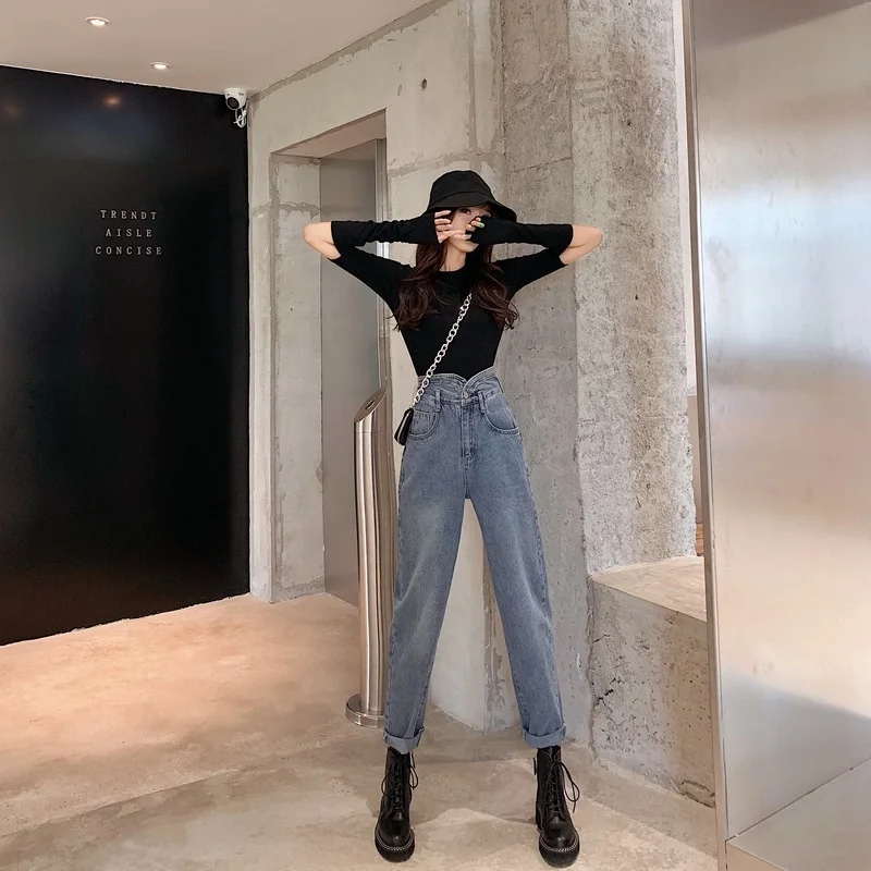 

CMAZ 2021 Vintage High Waist Straight Pants for Women Streetwear Loose Female Denim Jeans Buttons Zipper Ladies trouser
