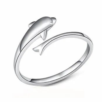 

S925 Pure Silver Romantic Dolphin Lover Opening Ring Simple Fashion Plain Silver Wholesale 2j006ala Luxury Jewelry 2021