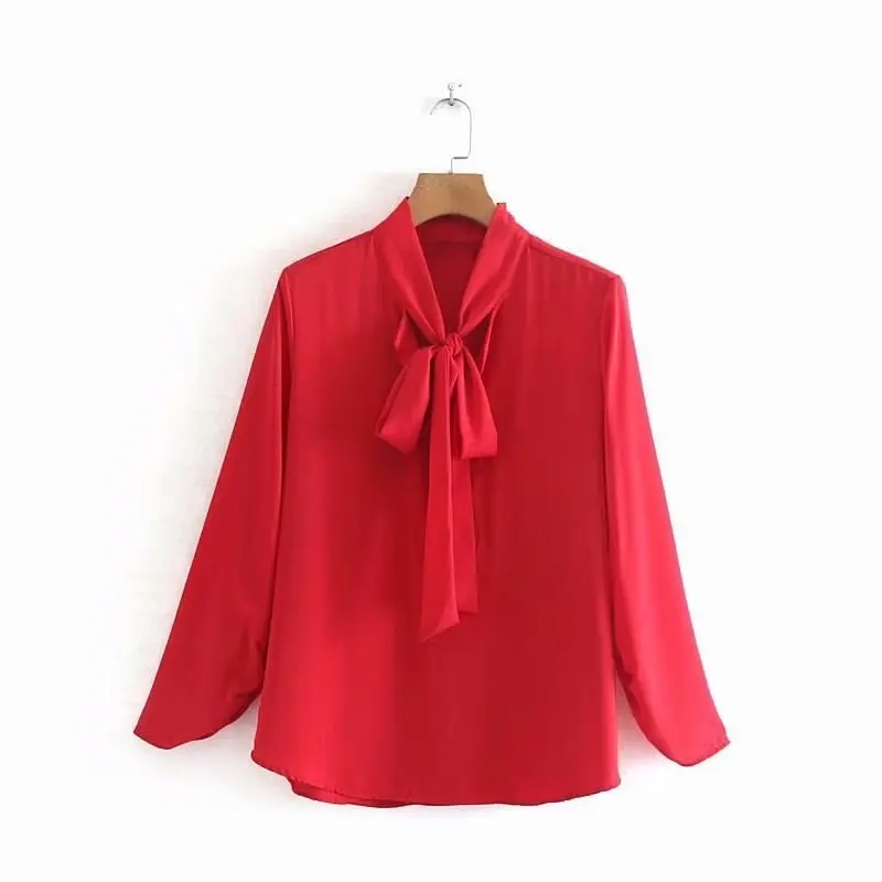 Новый женский элегантный воротник стойка Повседневная рубашка с халатом блузки