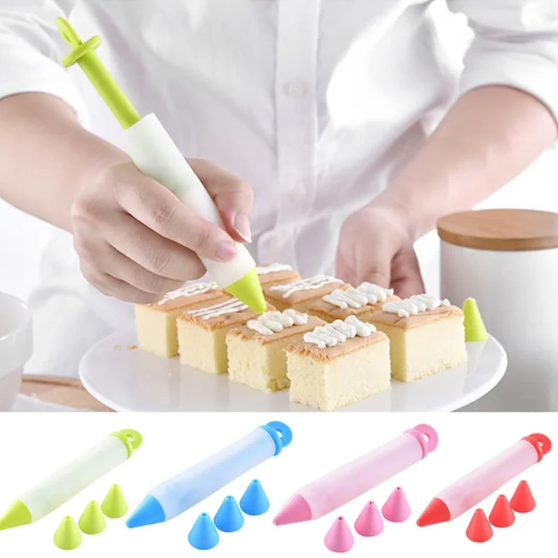 

Cake Decorating Pens Kit,Silicone Food Writing Pen with 4 Patterns of Icing Piping Pen Tips,Cookie Cream Pastry for Cake Icing