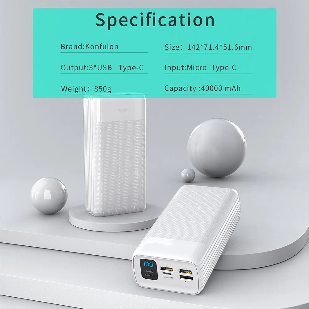 

Power bank 40000mAh15W PD Fast Charging Mobile Power Bank For Notebook Computer External Phone Battery Charger Auxiliary Battery