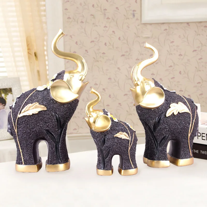 

3pcs/Sets Home Decoration Lucky Elephant Sculpture Fengshui Figurines Living Room Display Ornaments Desktop Crafts Artware Gifts