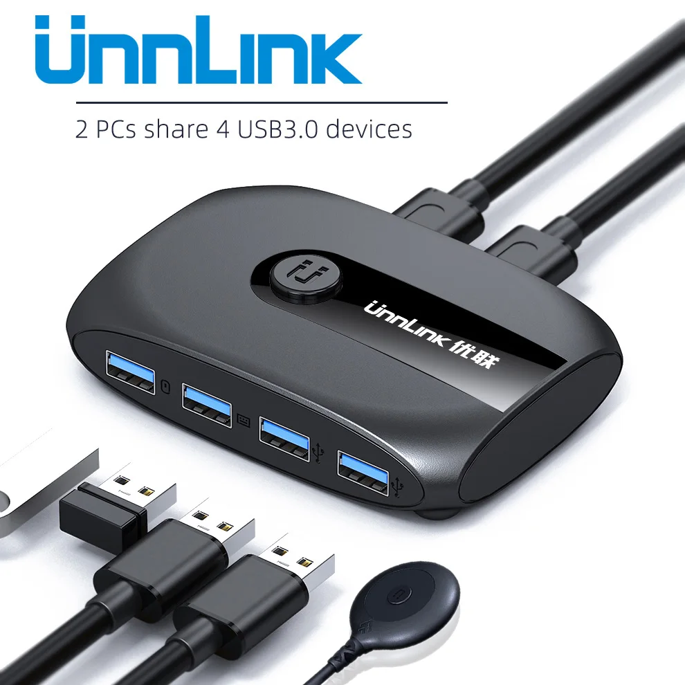

Квм-переключатель Unnlink USB 3,0, 2 или 4 шт., совместное использование 4 USB-устройств, концентратор, клавиатура, мышь, U-диск, принтер для компьютера, ...