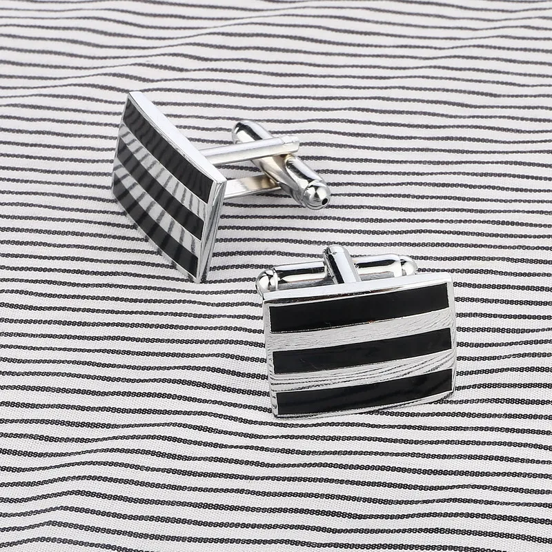 

Vintage Retro Black Enamel Cufflinks Buttons Brass Stamping Cufflinks Square Stripe French Suit Shirt Cuff links for Wedding