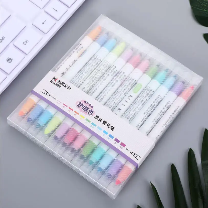 12 Colors Set Dual Tip Highlighter Art Marker Pen Handwriting Lettering Sketch Drawing School Supplies Watercolors Brush |