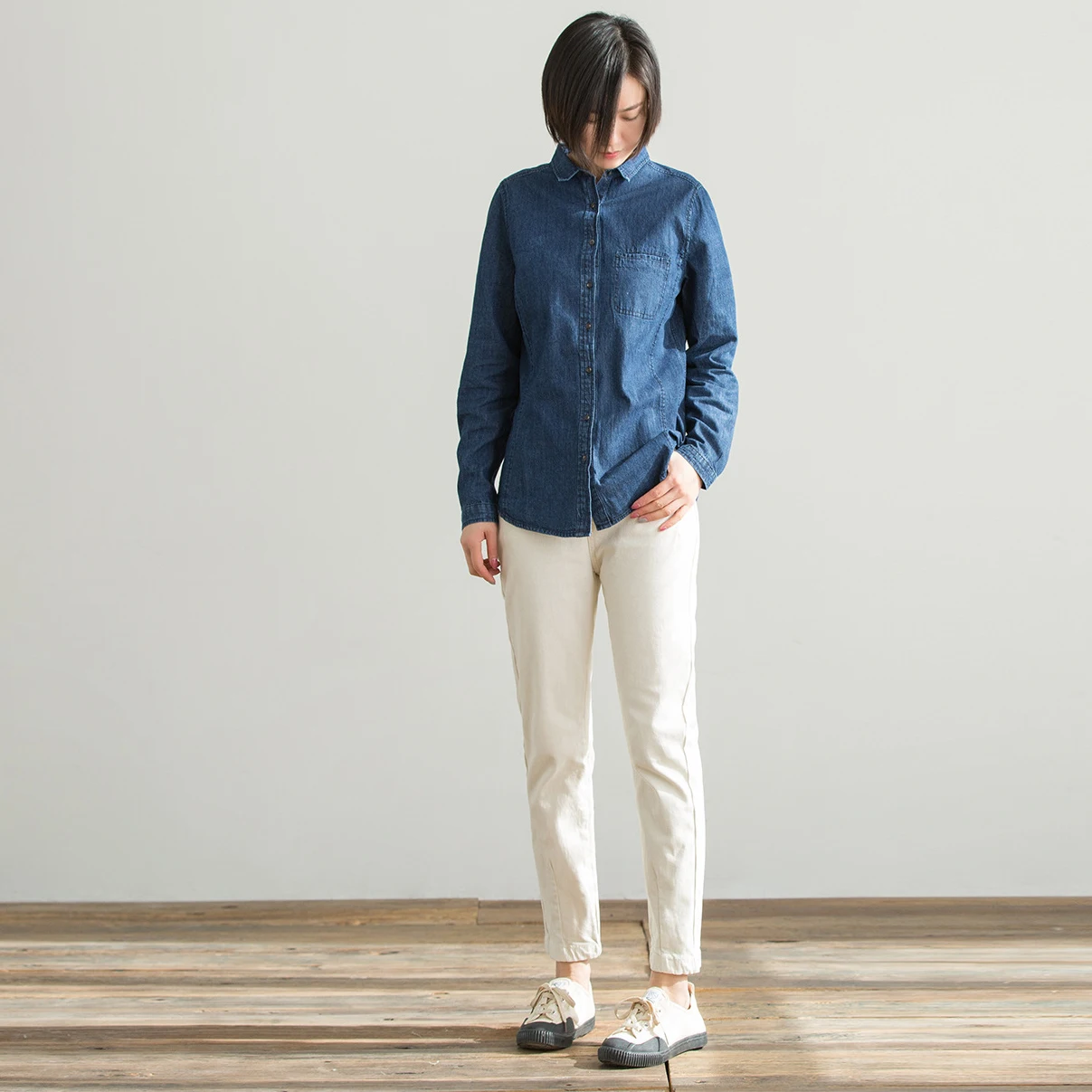 Женские джинсовые топы с отложным воротником Johnature повседневные облегающие