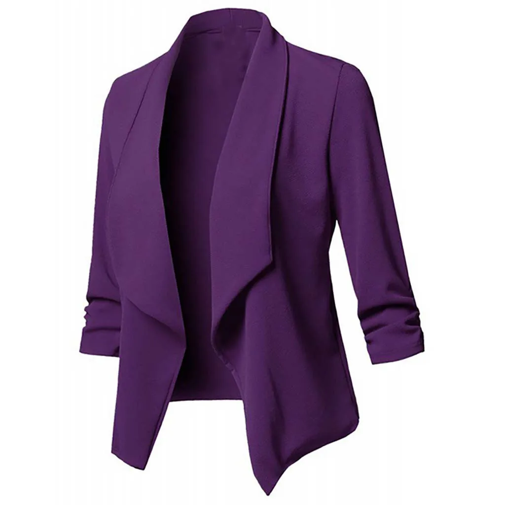 Autumn winter women's Casual long sleeve top Solid color Open Front Fold asymmetry Cardigan Jacket Coat L0808