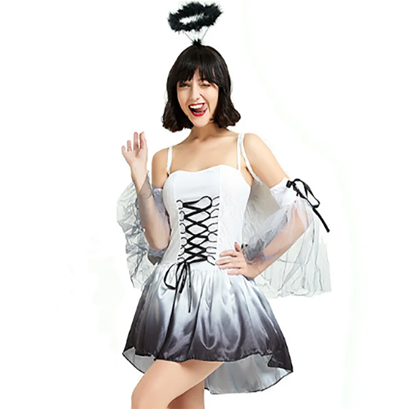 2019coscos Хэллоуин Взрослый черно белый костюм ангела вампир дьявол для вечеринки