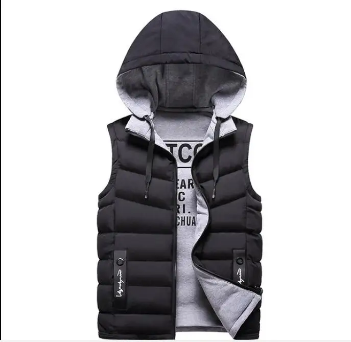 

Мужчины зимний жилет мужской повседневный жилет, куртки без рукавов, мужской жилет с капюшоном, Съемная шляпа, верхняя одежда, Двусторонняя ...