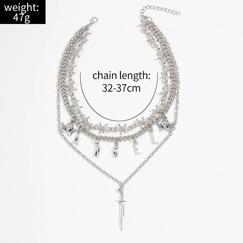 Sindlan 3 слоя Панк Серебряный цвет цепь кулон ожерелье для женщин хип-хоп Ангел
