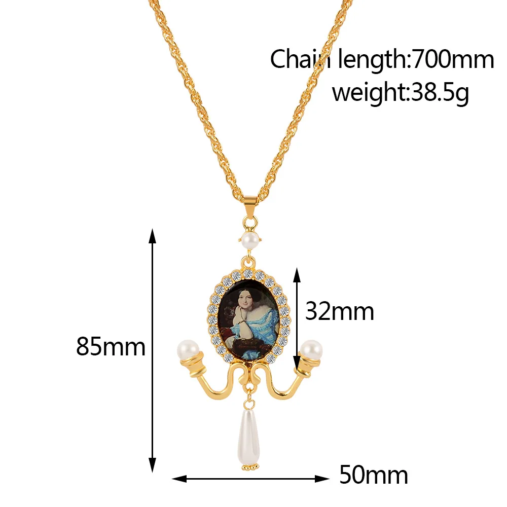 

Hot sale European and American Baroque retro photo frame portrait necklace temperament crystal chandelier long pearl necklace Ti