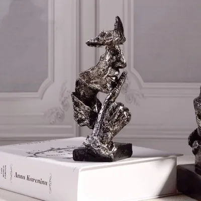 17cm small Абстрактная скульптура, статуэтка, украшения, тишина, золото, украшение для офиса, дома, аксессуары, современное искусство, украшение из смолы, ремесло - Цвет: 17cm small