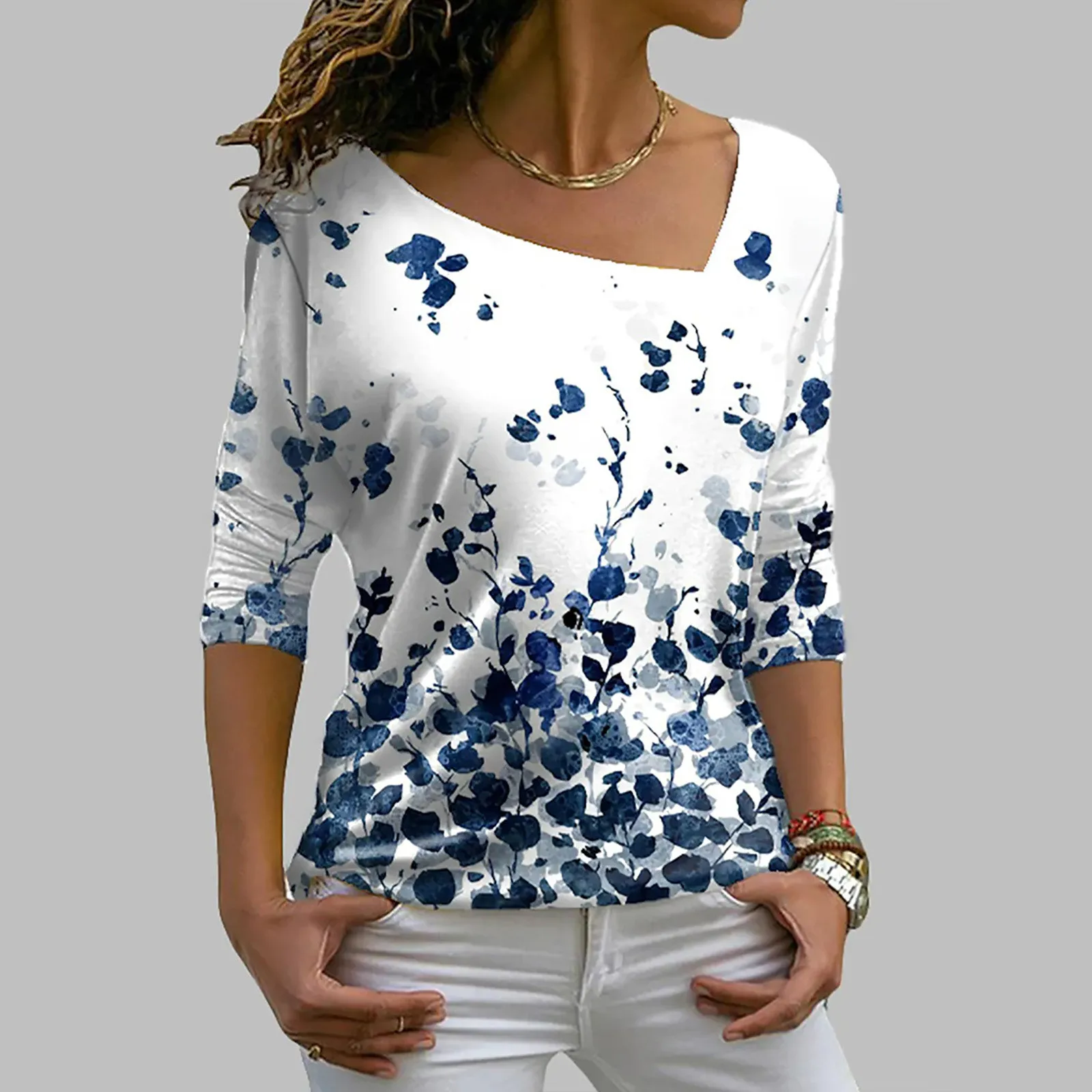 Модная женская рубашка с открытыми плечами Повседневная футболка V-образным