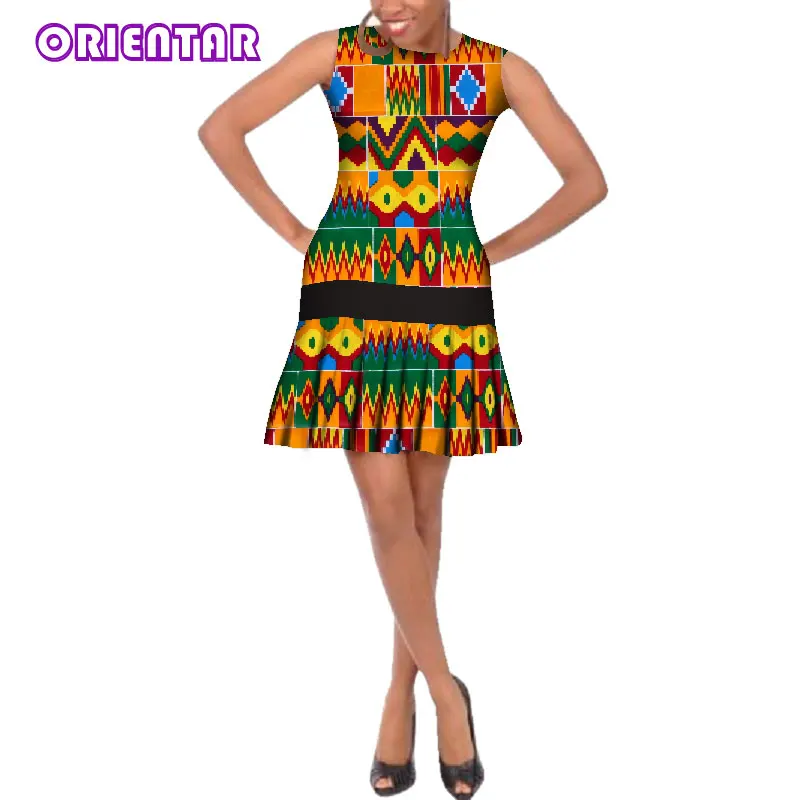 Simple Women African Dress Bazin Riche Draped Midi Dresses African Clothes Dashiki African Print Cotton Sleeveless Dress WY256 - Цвет: 6
