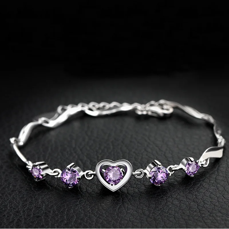 

Real 925 Sterling Silver Bracelets for Women Natural Violet Diamond Gemstone Adjustable Tennis Charm Wedding Fine Jewelry Gifts
