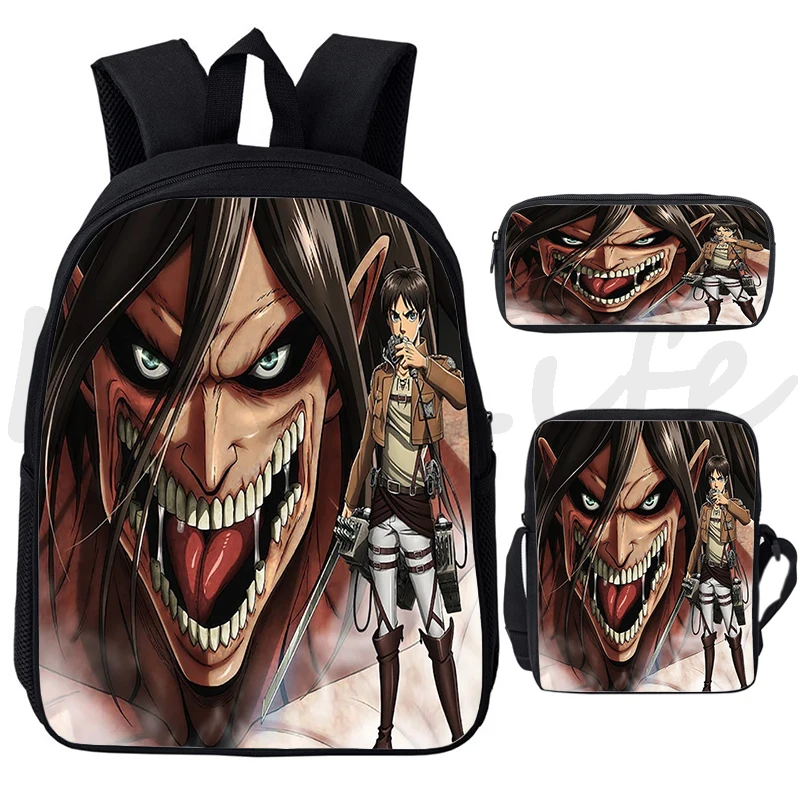 

3 Pcs Set Attack on Titan Backpack Student Bookbag Teens Travel Bag Rucksack Zipper Knapsack Cartoon Anime School Bags Mochila